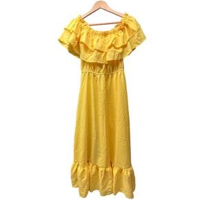 BOOHOO Yellow Ruffle Off The Shoulder Maxi Dress Size 10 - NEW -